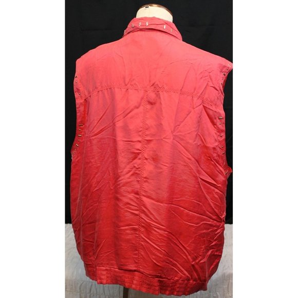 Mureli Women's Red Silk Sleeveless Vest size L Gold Beaded Zipper Pockets - Picture 3 of 8